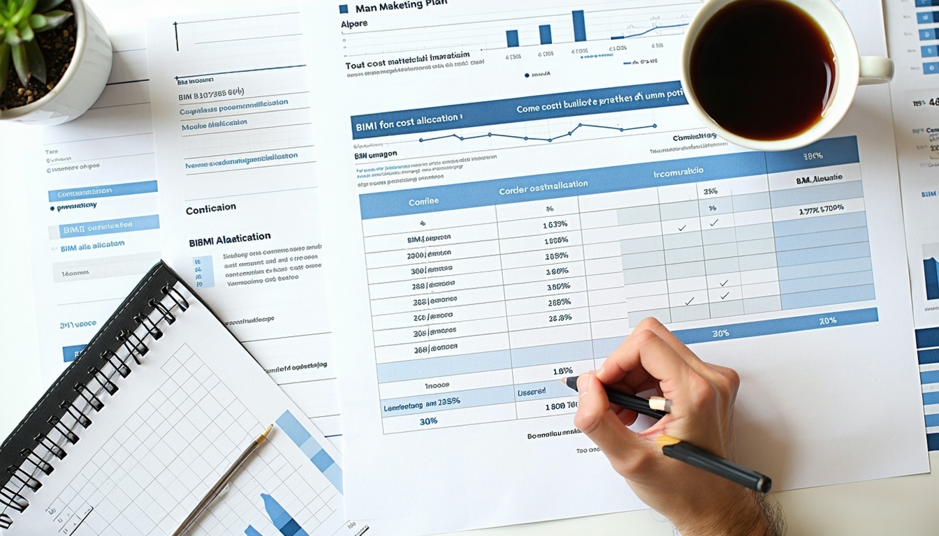 Um plano de marketing em cima da mesa com a afetação de custos BIMI-1