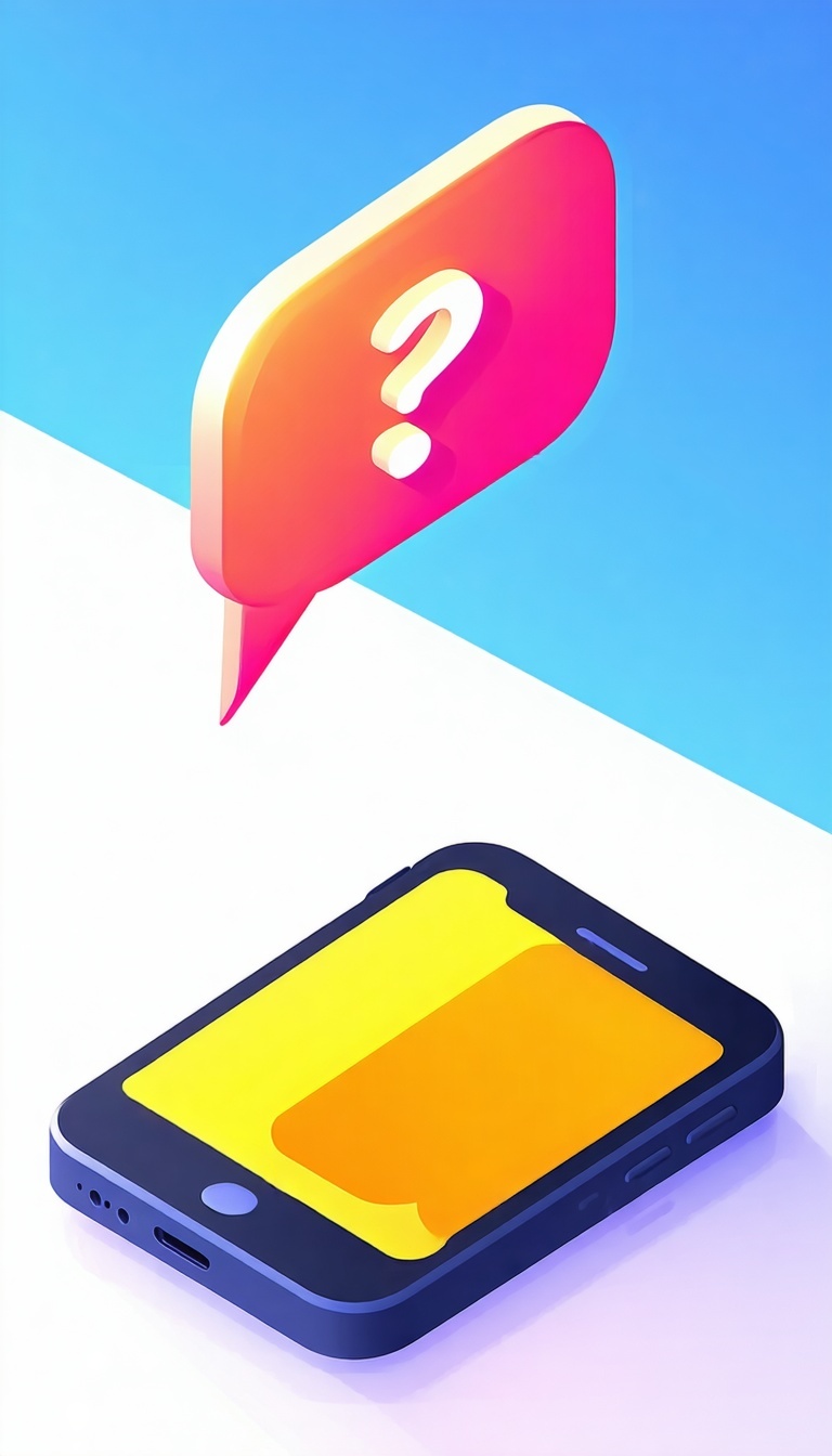 Um telemóvel com um grande balão de diálogo por cima do telefone com um ponto de interrogação Utilizar cores vivas-Apr-24-2025-09-57-53-0038-AM