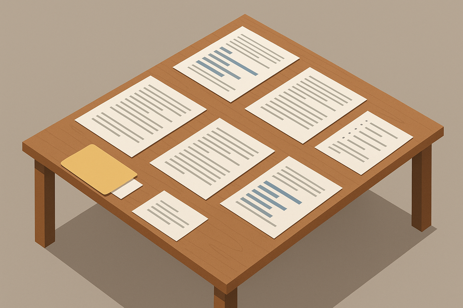 uma mesa com documentação